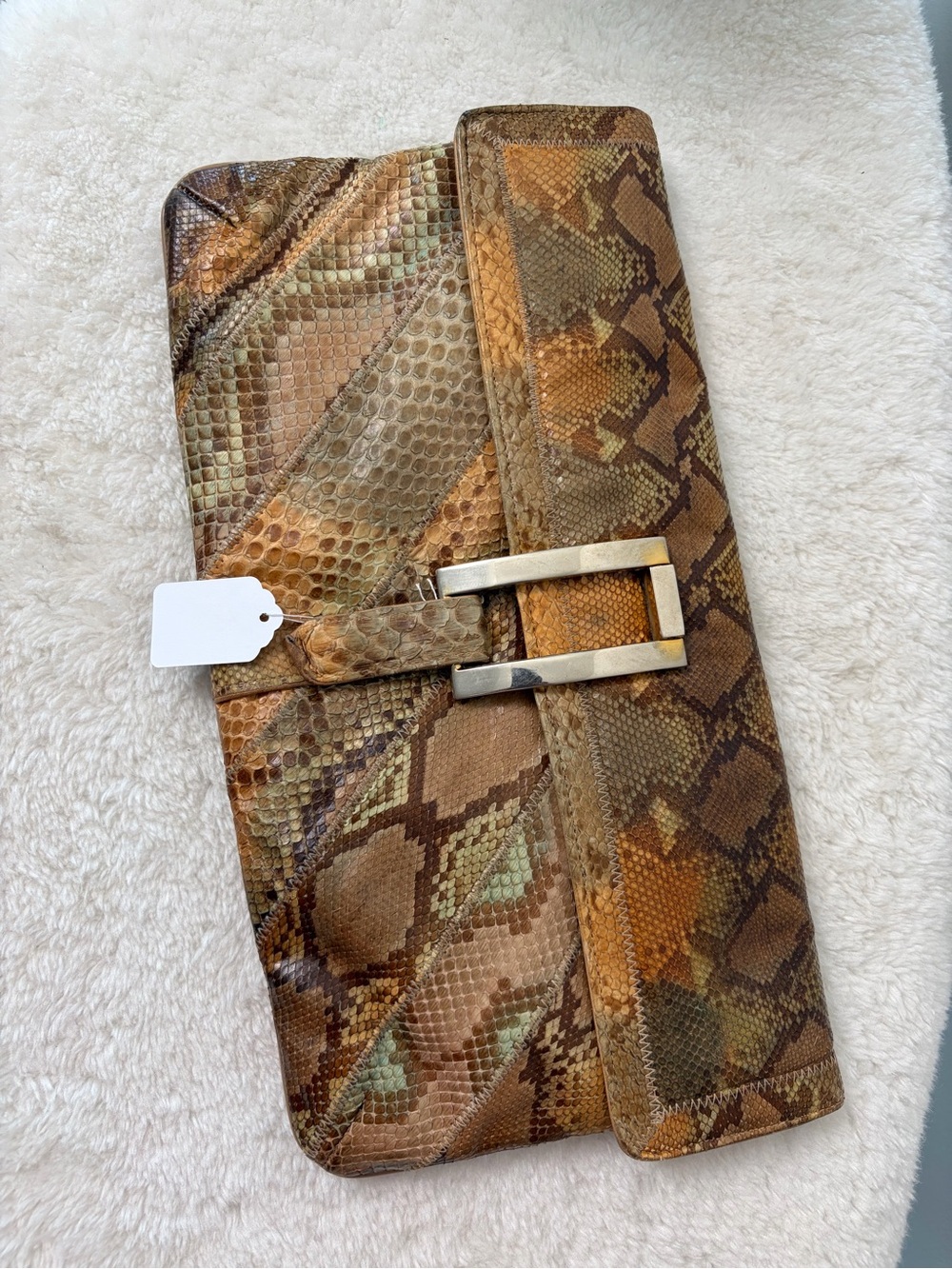 Bags by varon Snake skin  Leather Clutch in Brown & Tan